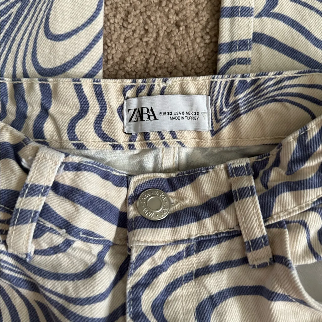 Zara Women’s Swirl Jeans Size 0 Blue White Pants Straight Leg - Image 6