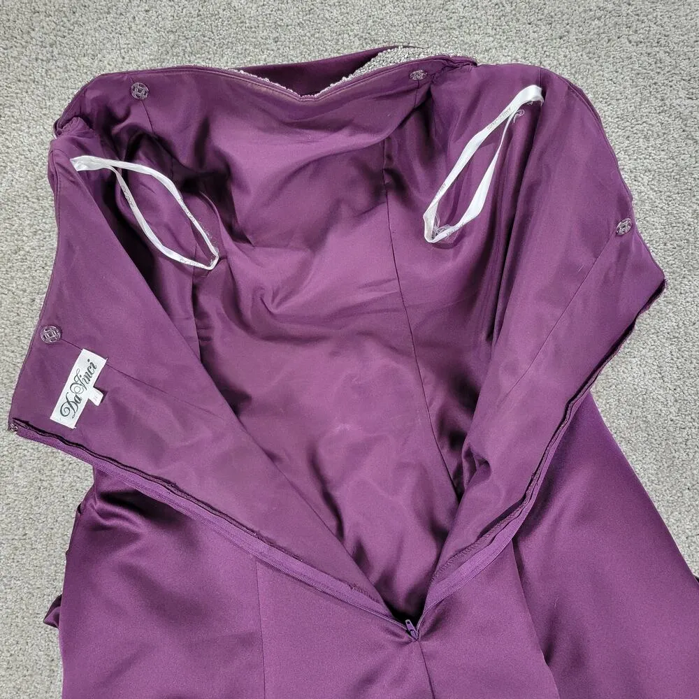 DaVinci Prom Dress Womens 14 Purple Satin Strapless Jeweled Band Formal Cocktail - Image 15