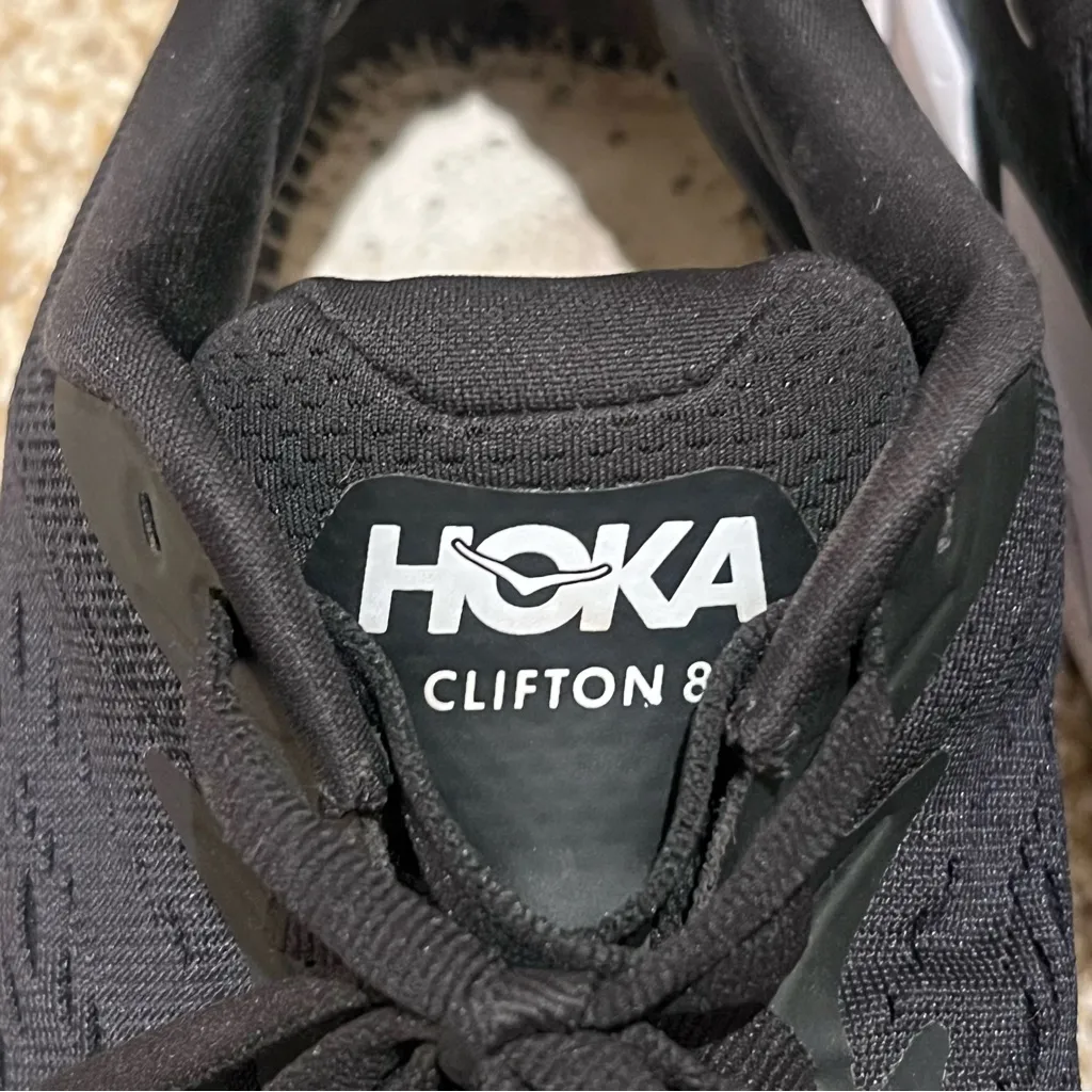 Hoka Clifton 8 Black and White Running Shoes Size 7.5 - Image 6