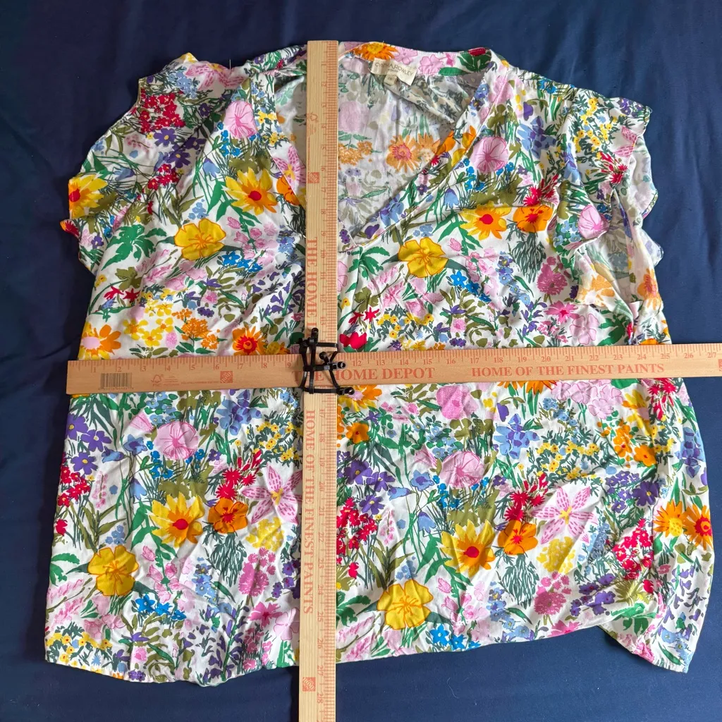 Cynthia Rowley Multicolor Floral V-Neck Blouse 2X - Image 7
