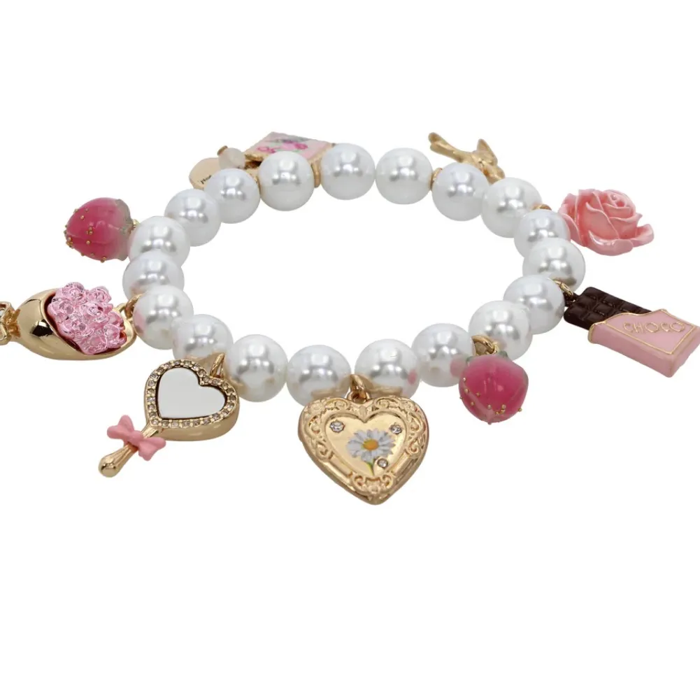Betsey Johnson Sweetheart Swoon Charm Pearl Stretch Bracelet - Image 2