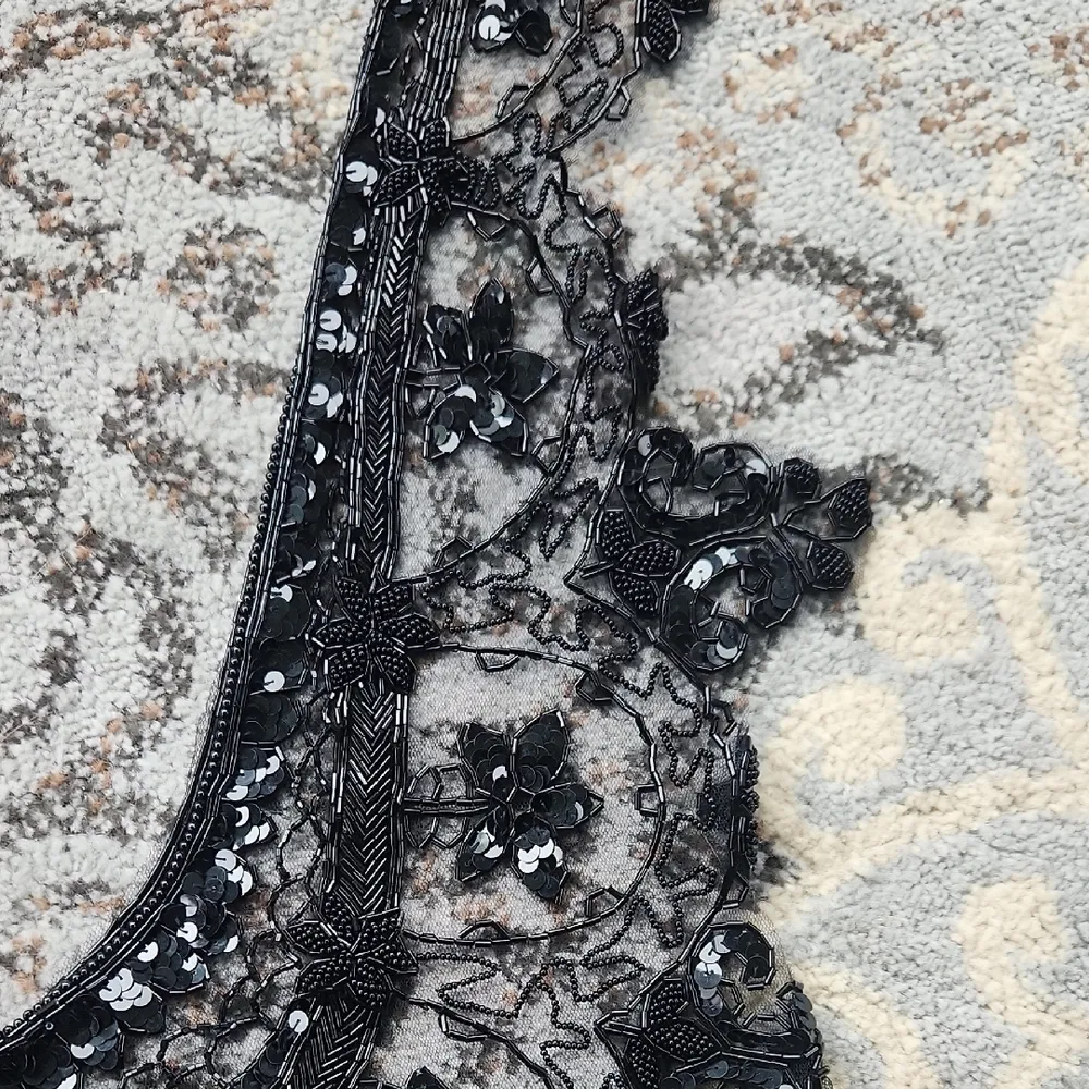 Vintage Nylon Beaded Shoulder Shawl Black - Image 5