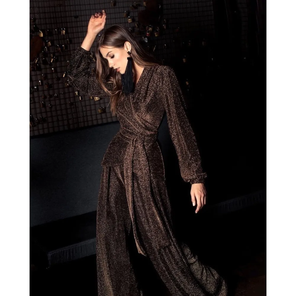 PatBO Metallic Wrap Dress 6 Brown - Image 2