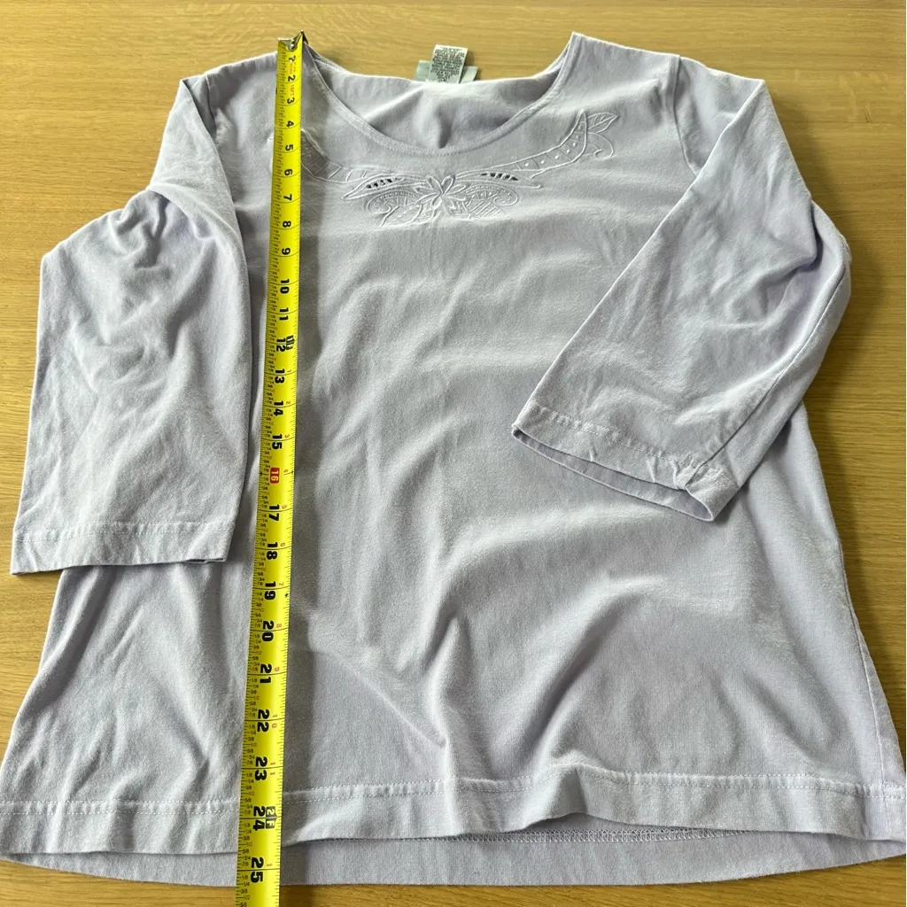 Vintage Blair 100% Cotton Lavender Cut out 3/4 sleeve top Embroidery Cottage - Image 8