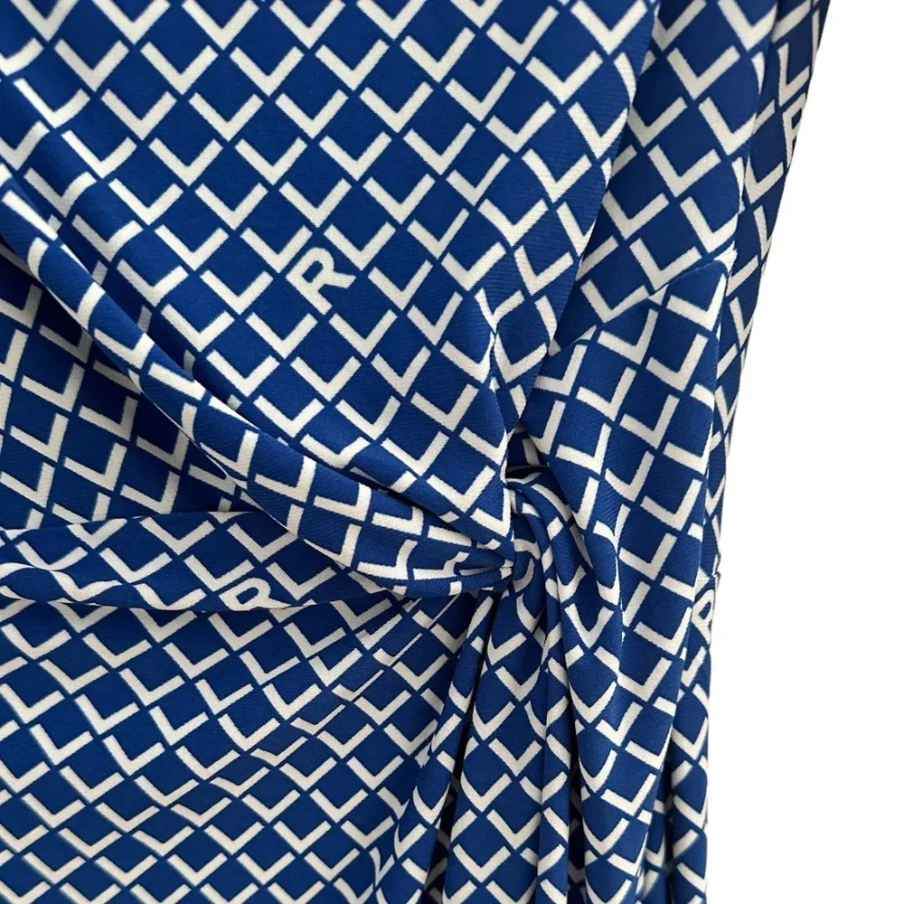 NEW RALPH LAUREN BLACK LABEL BLUE WHITE DRESS ROUND DRAPE NECK 3/4 SLEEVE DRESS - Image 4