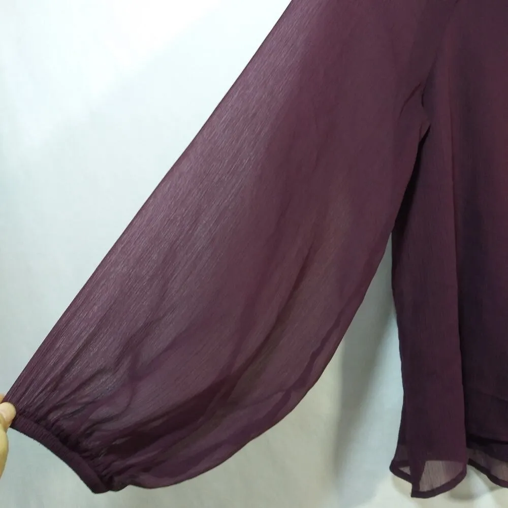Joie Long Sleeve Smocked Top Blouse Deep Wine Size M - Image 6