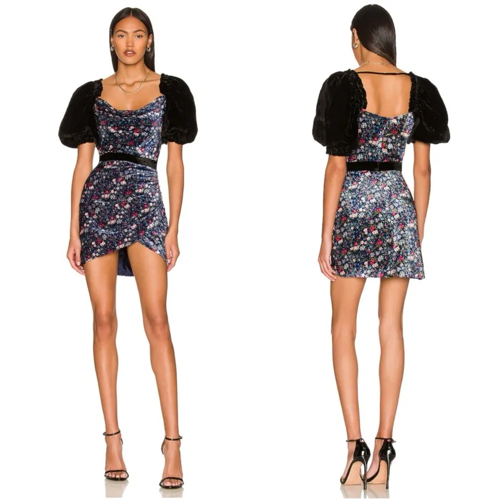 Tularosa Maelie Blue Velvet Mini Dress in Carmella Floral - Image 2