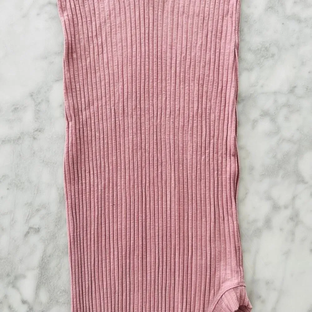 Alix NYC Ribbed Maxi Dress Long Size Small Viscose Short Sleeve Bodycon Fitted Pink - Image 6