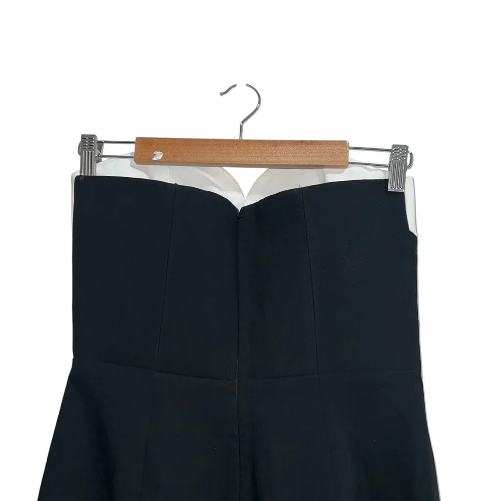 Amanda Uprichard Soiree Strapless Asymmetrical Midi Dress In Black & Ivory - Image 8