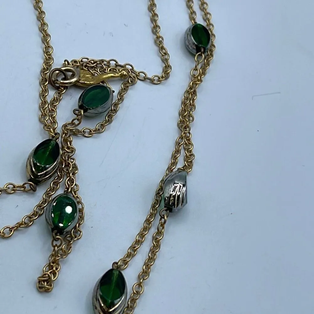 Vintage Mr. We 1970’s green glass gold tone long necklace. - Image 7