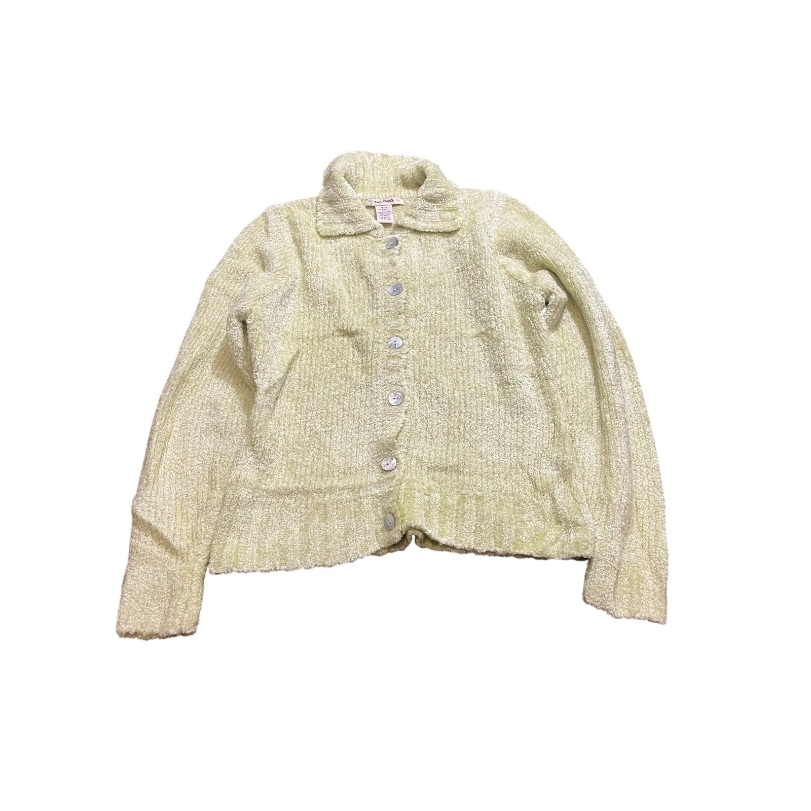 Vintage Y2K Free People Green Cardigan Fuzzy Sweater Knit Womens Size Medium - Image 4