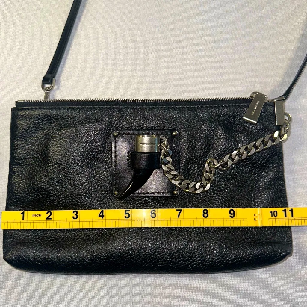 MICHAEL KORS • Black Leather Crossbody Zipper Chain Purse Tooth Spike Defense - Image 11
