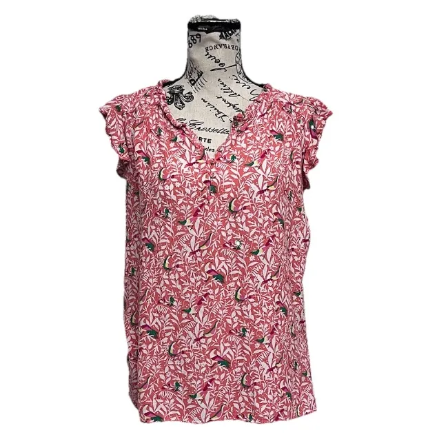 LOFT Women’s Floral Ruffle Sleeve Peasant Blouse Pink Boho Coastal Cottegecore M - Image 2