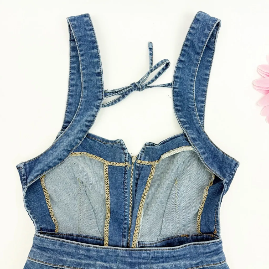 Free People X We The Free Crvy 2nd Avenue One Piece Jumpsuit Overalls Denim Blue - Image 10