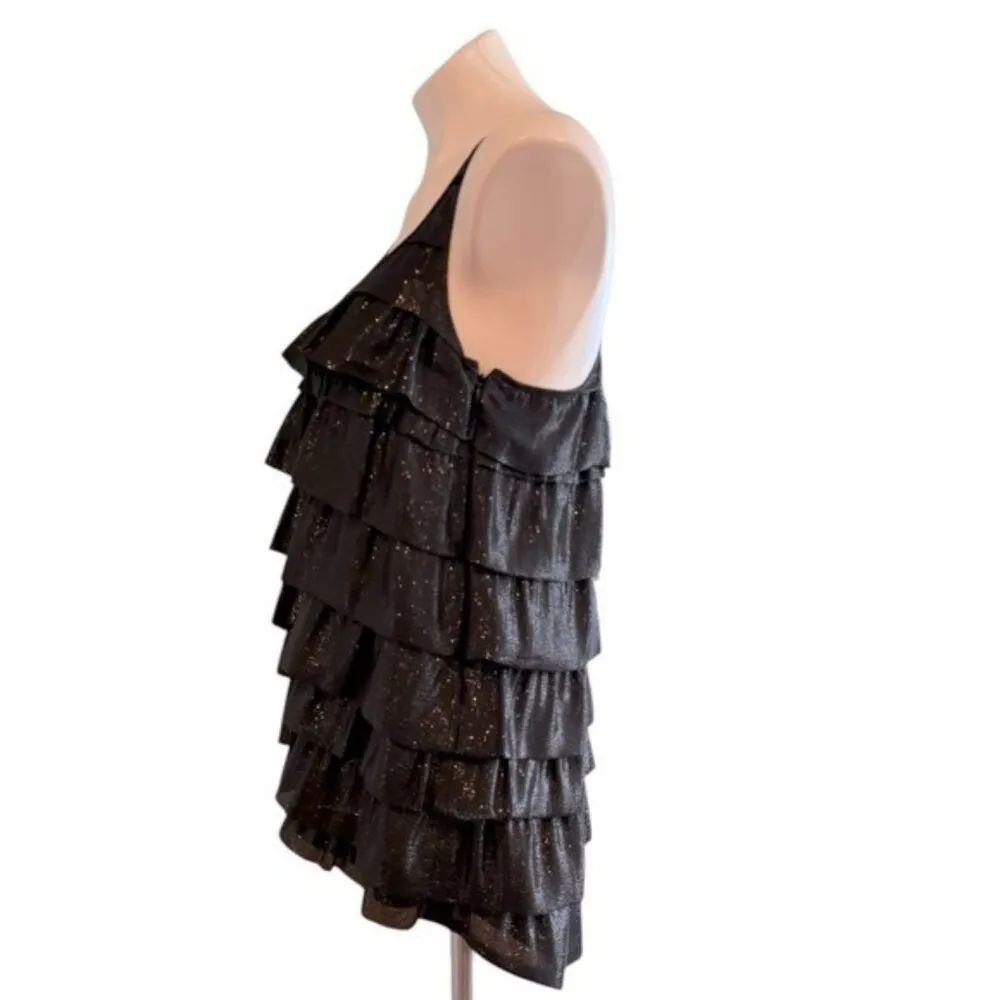 MADISON MARCUS Tiered Ruffled Silk Racerback Top Black Shimmer Size M NEW - Image 4