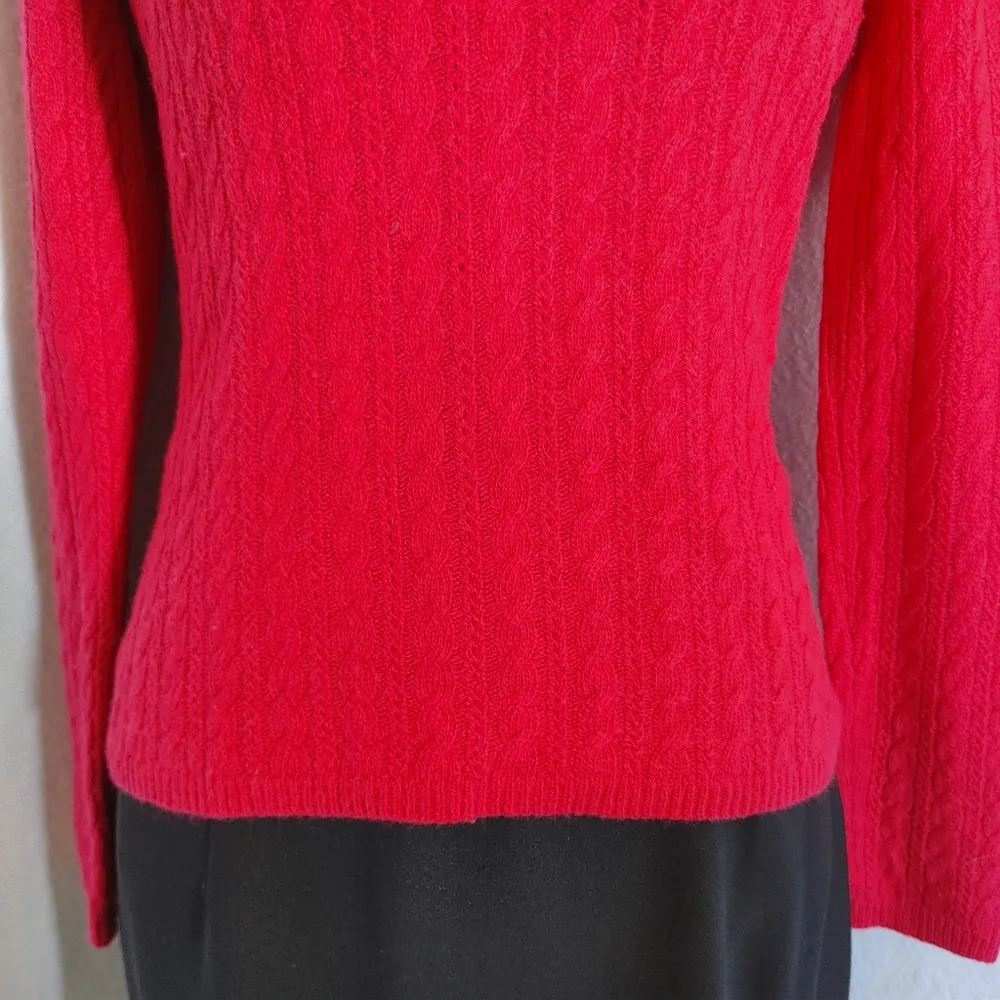 Talbots  Cashmere Blend V Neck Red Cable Knit Sweater - Image 3