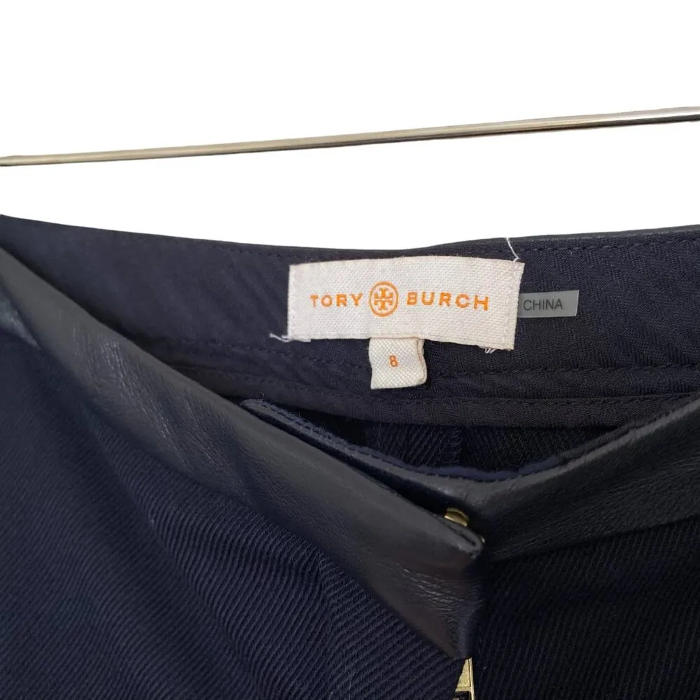 Tory Burch  Christy Wool Blend Leather Trim Ankle Pants - Image 5