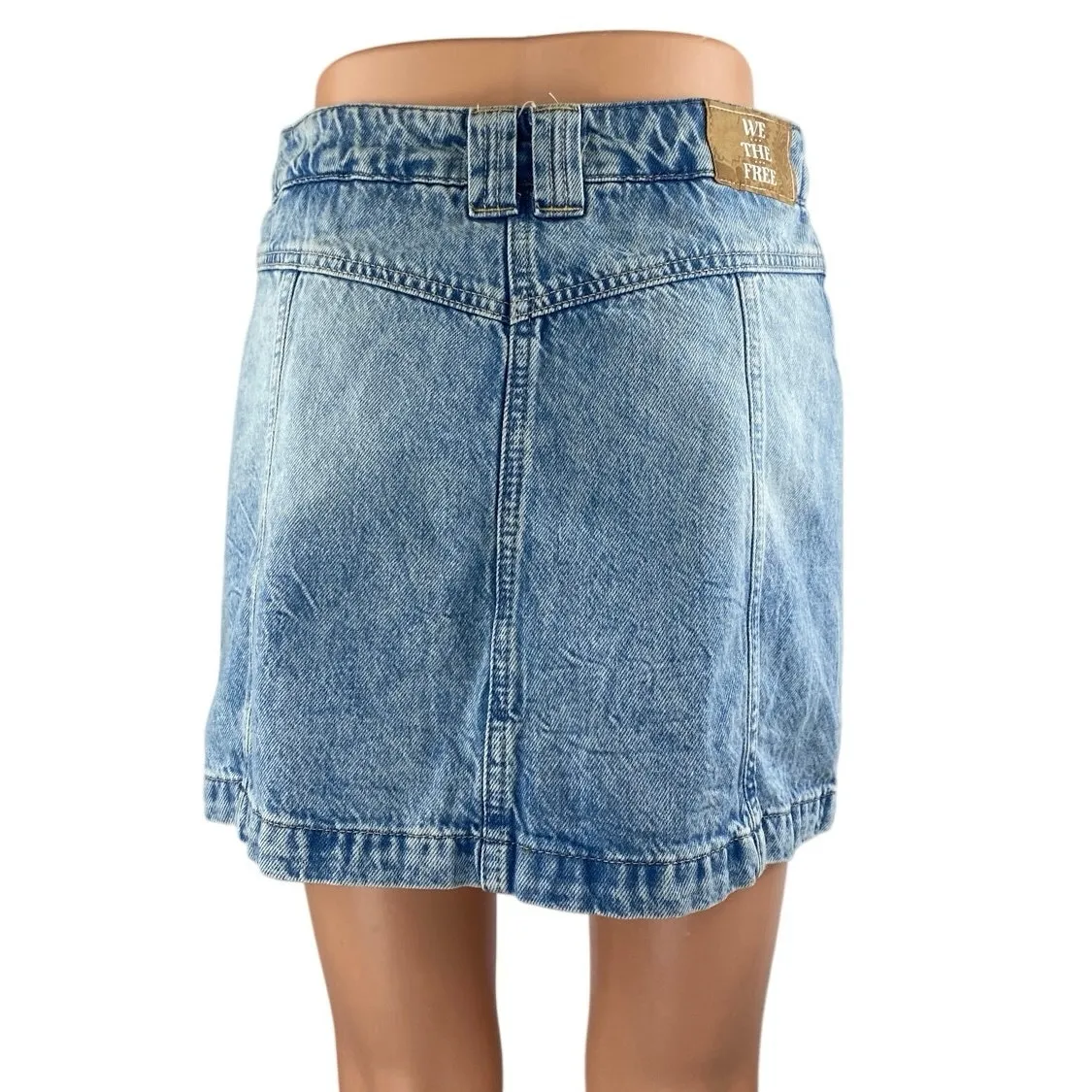 Free People We The Free Blue High Rise Distressed Mini Denim Jean Skirt Size 28 - Image 3