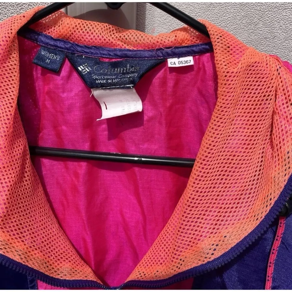 Vintage Columbia Track top Windbreaker Jacket Women’s Size M Pink Purple Orange - Image 3