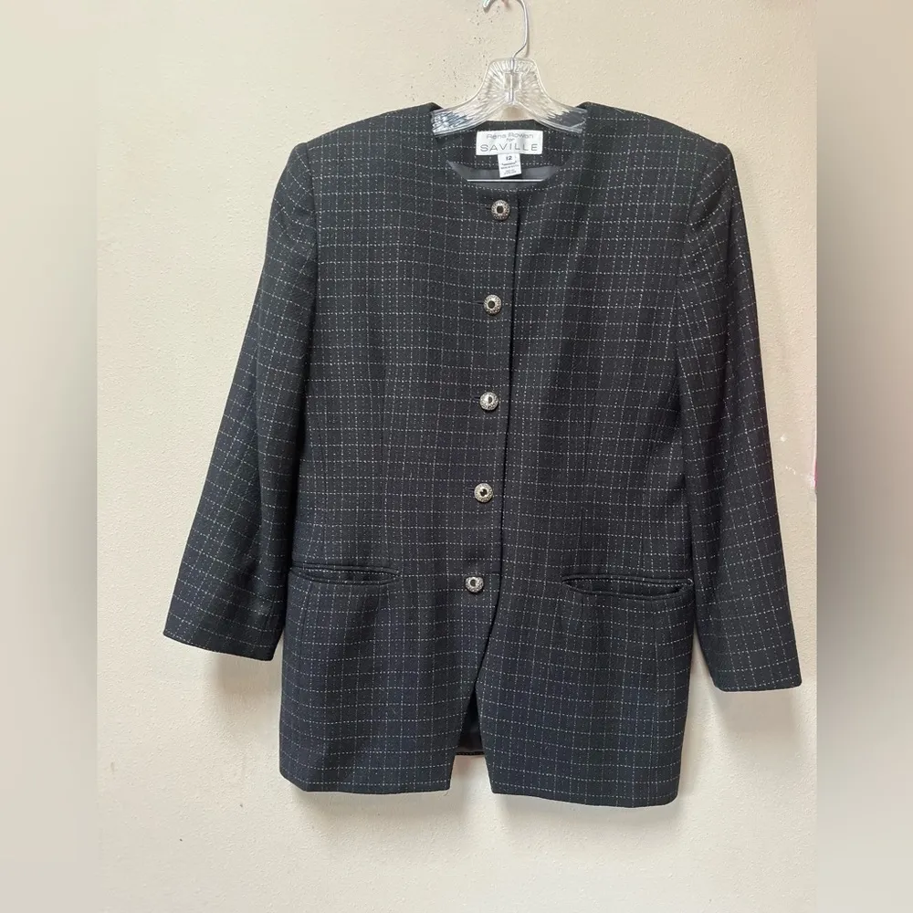 Vintage 1990s Rena Rowan Metallic Striped Rhinestone Button Blazer Jacket 12 - Image 10