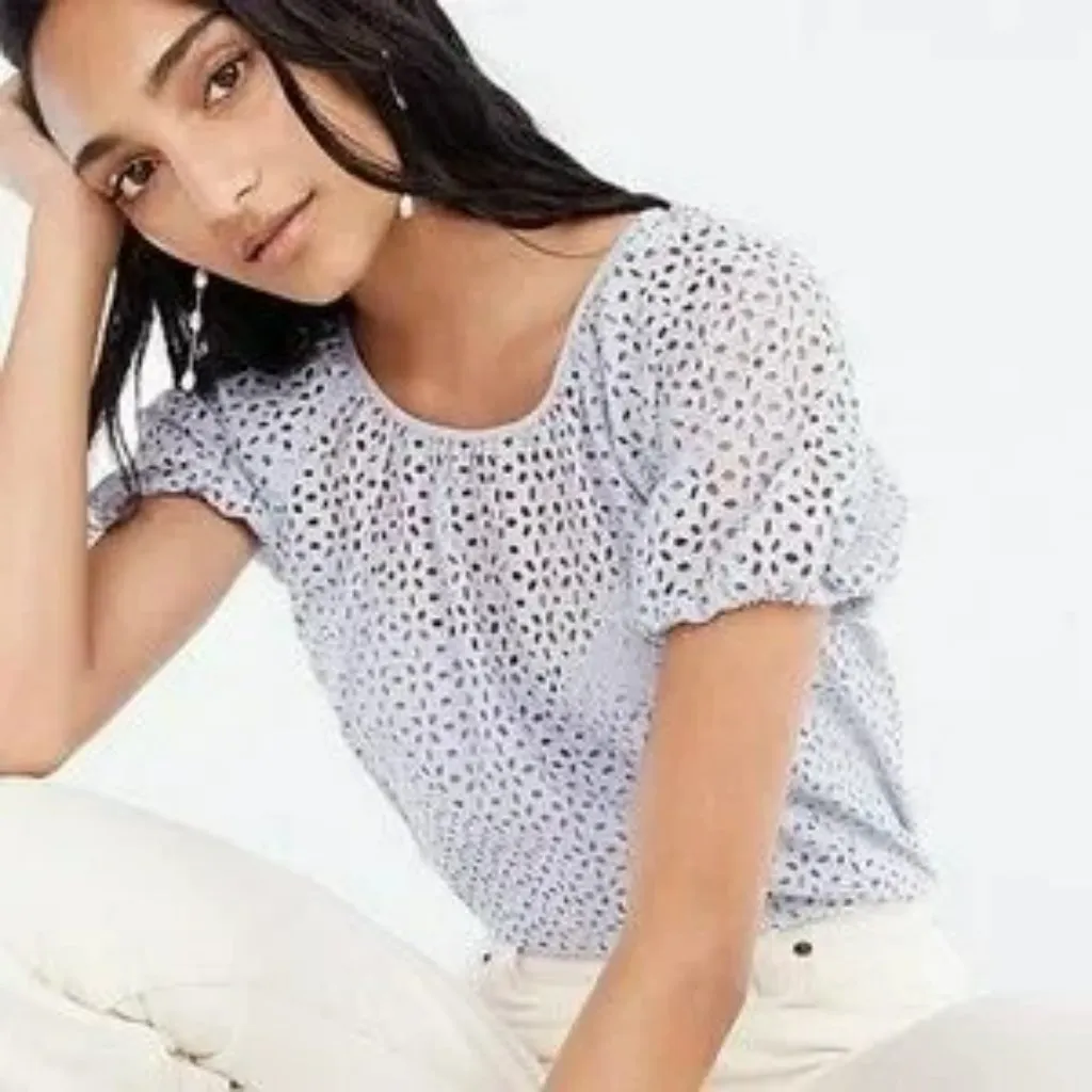 J.Crew Puff Sleeve Eyelet Blouse Size 12 Purple Short Sleeve Tie V-Back NWT - Image 2