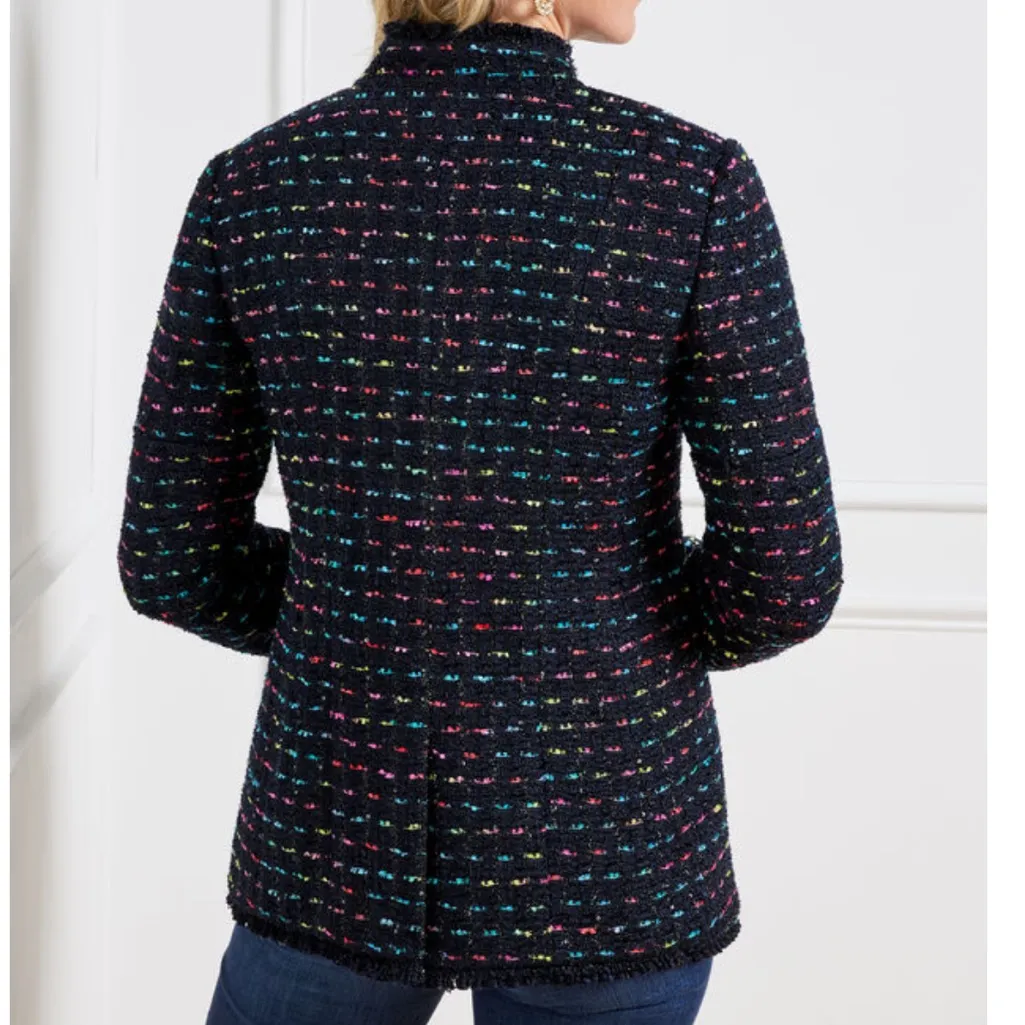 Talbots Womens Size 14 Rainbow Tweed Blazer Jacket navy blue NWT - Image 3