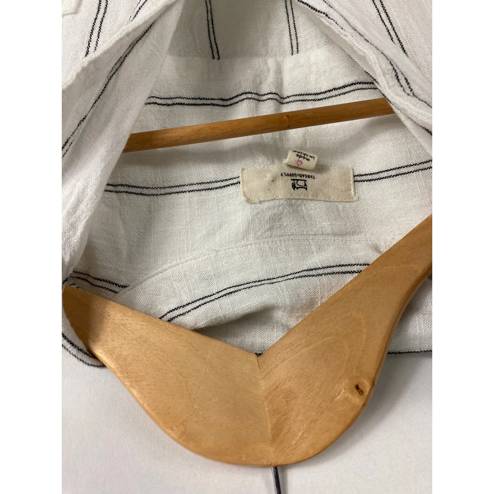 Thread & Supply Short Sleeve Linen Blend Striped Button Down Shirt Size Medium White - Image 2