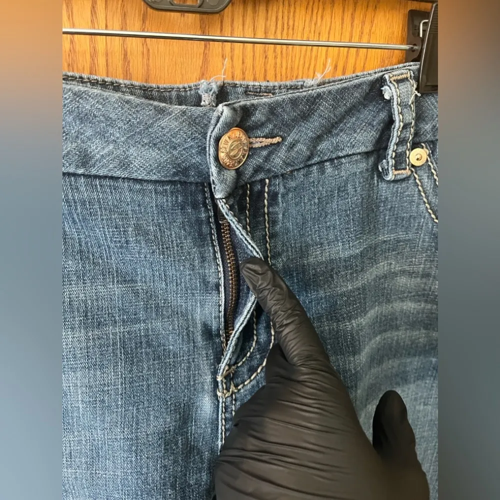 Seven7 Luxe Jean Long Cut Off Shorts Blue Denim Factory Distressed Plus Size 20 - Image 3