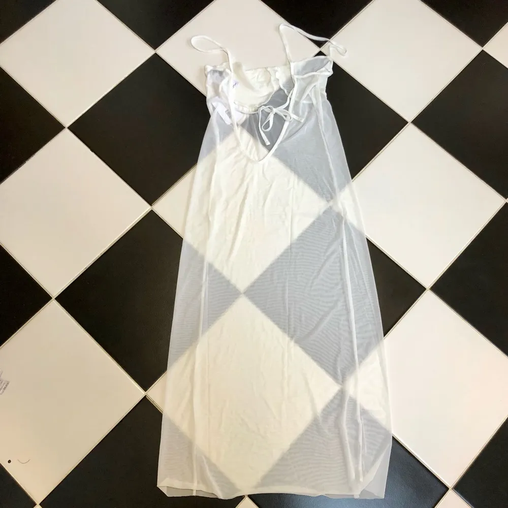NWT WeWoreWhat White Sheer Midi Dress Scoop Back Stretchy Swim Coverup Mesh Chic - Image 6