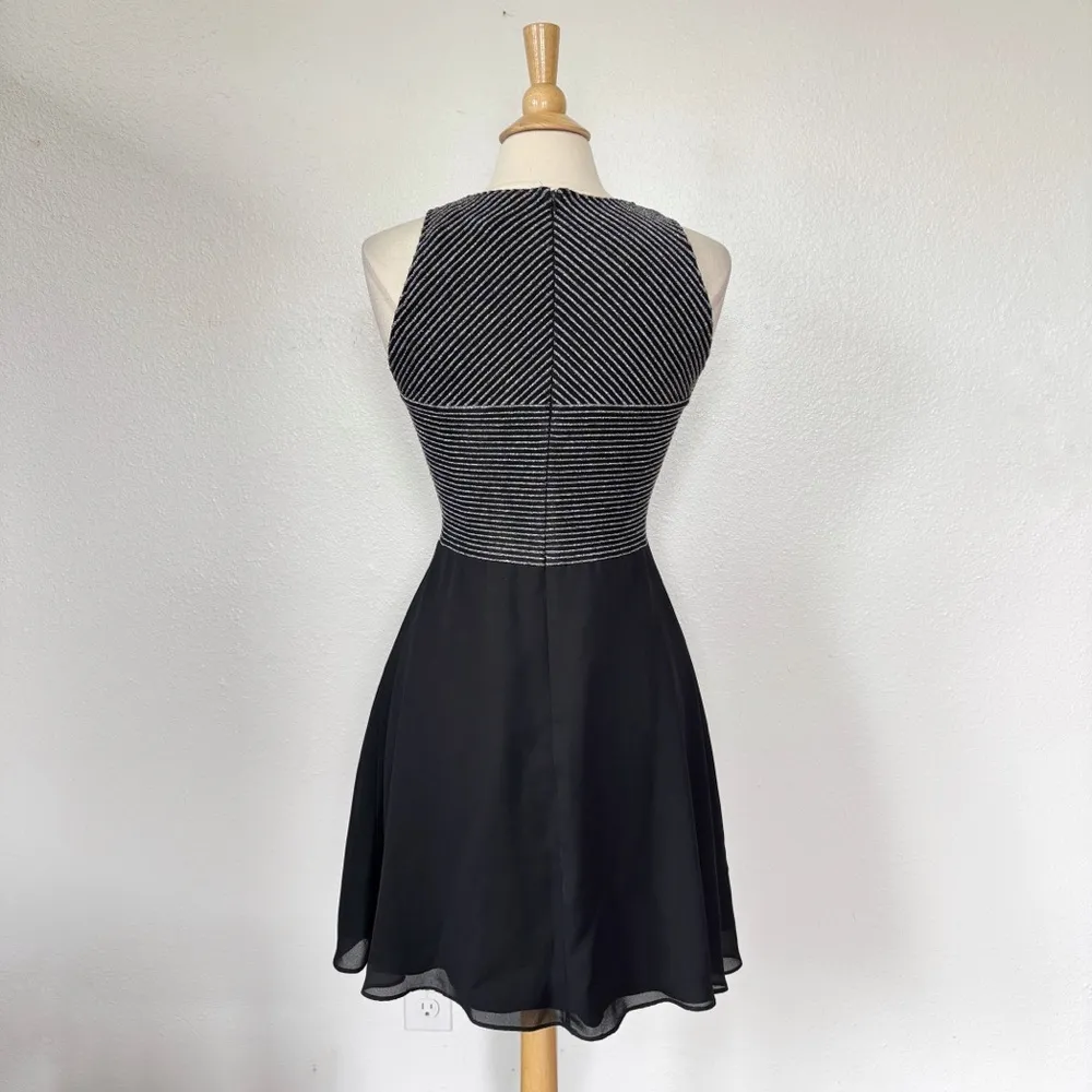 Rhapsody Black and Silver Striped Sleeveless Cocktail Dress - Image 11