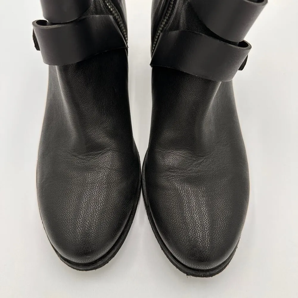 Joe’s Black Leather Strappy Buckle Wedge Heel Booties Boots Size 8 - Image 4