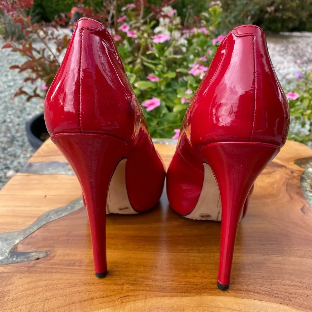 Red Patent Leather Platform Heels - Image 7