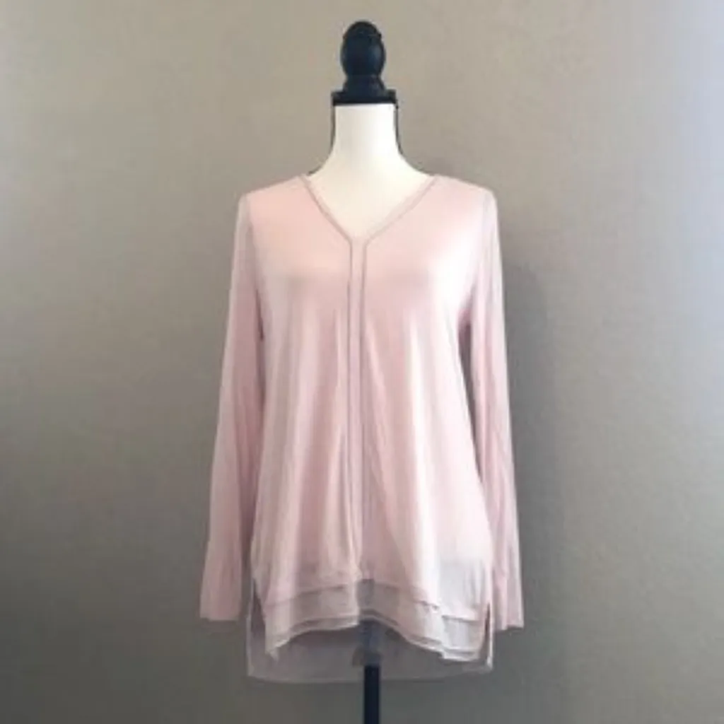 WHBM Pink on Pink Vneck Ball Chain Long Sleeve Top size sm - Image 2