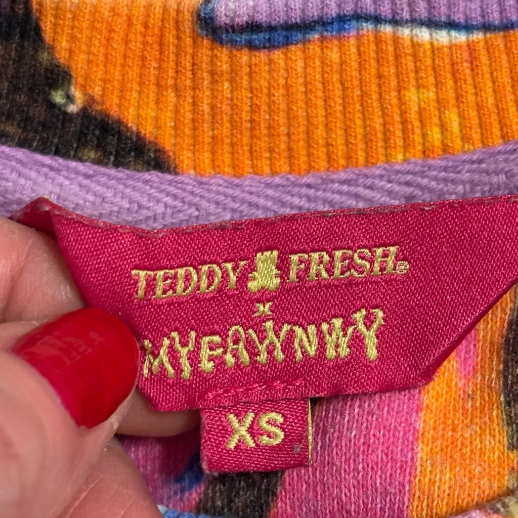 Teddy Fresh x Myfawnwy Collab Multicolor Marbled Abstract Art Sweatshirt Size XS - Image 2