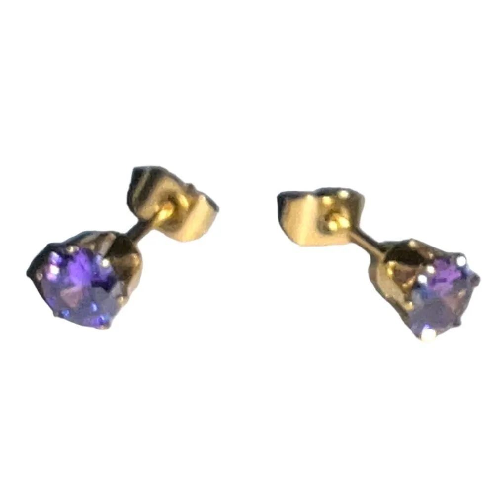 February birthstone Amethyst cz stone in 14k gold plated post earrings!! New Purple - Image 4