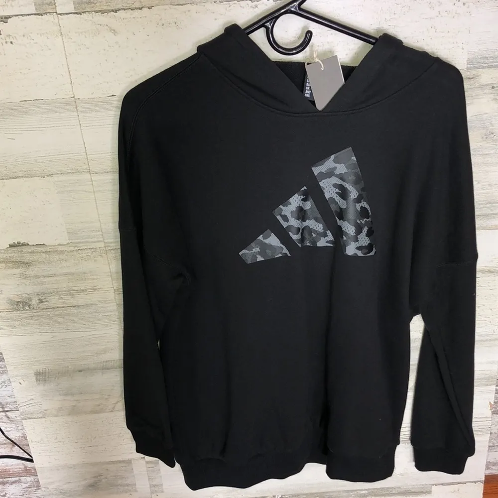 NWT Adidas future icons oversized pullover hoodie black and gray sweatshirt XS​​ - Image 4