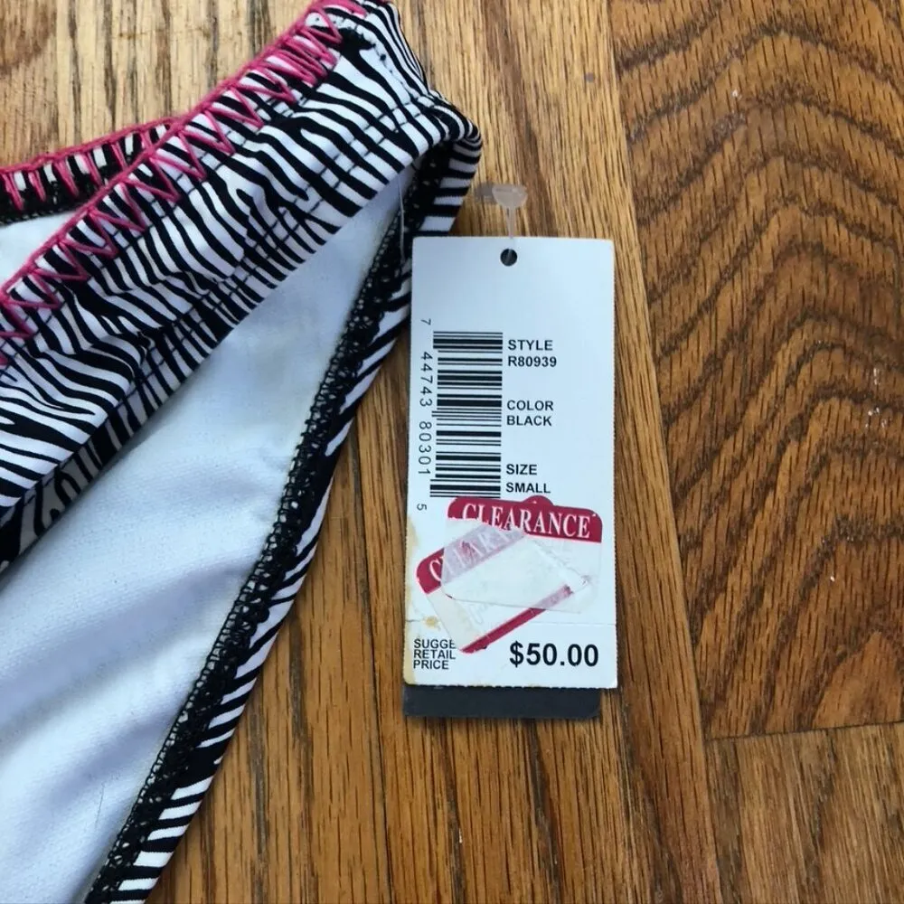 NEW NWT KENNETH COLE REACTION Black White Zebra Hipster Swim Bikini BOTTOM Small - Image 7