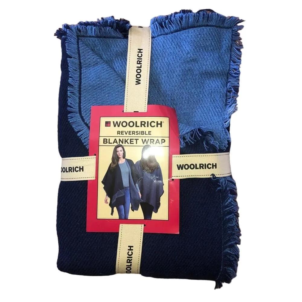 NWT Woolrich reversible blanket wrap, shawl cardigan in shades of blue one size - Image 3