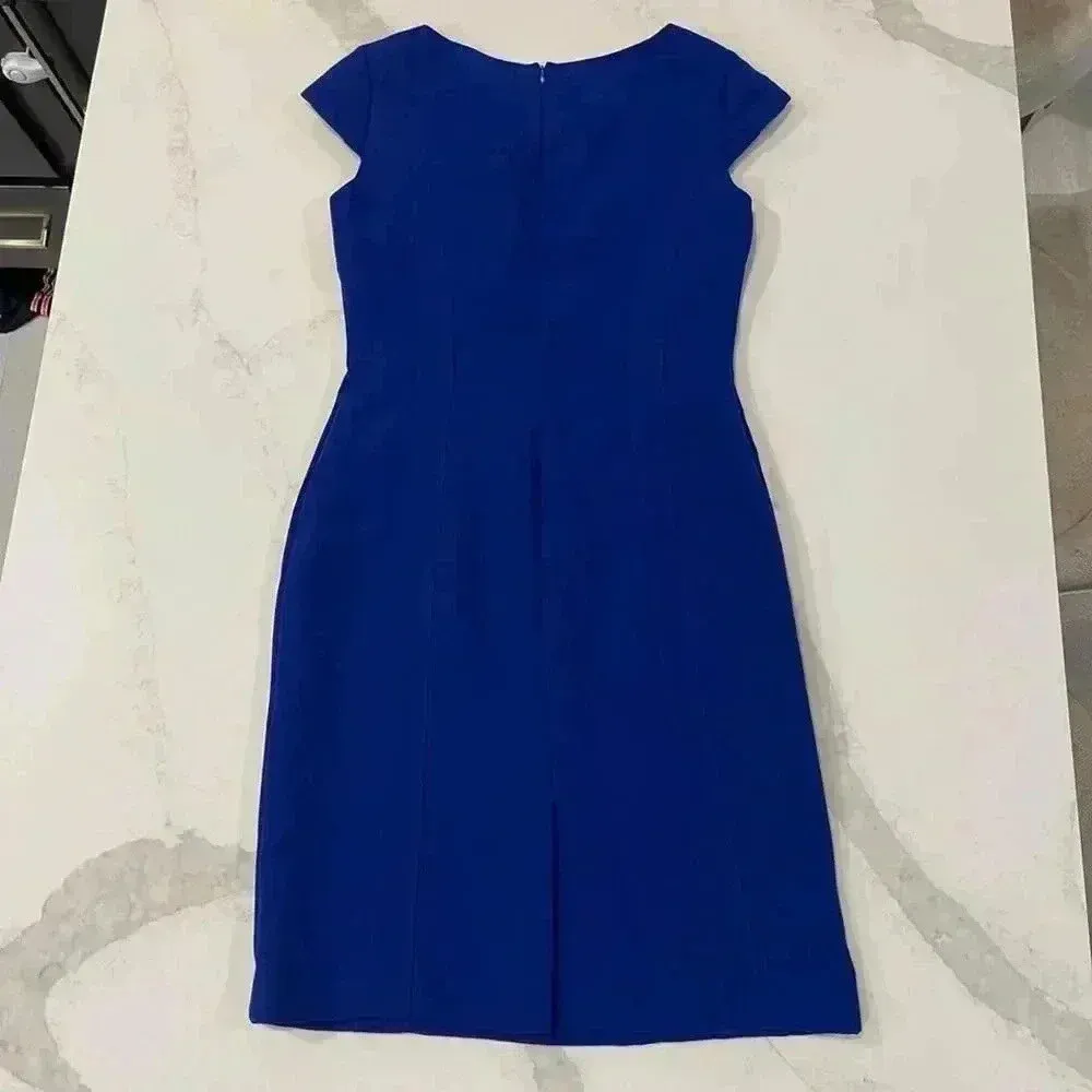 Tahari Arthur S. Levine Blue Cap Sleeve Career Dress Women's 4 Lined Belt Loops - Image 5