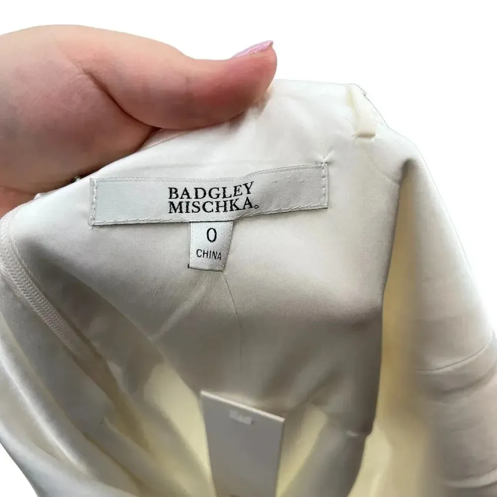 BHLDN Badgley Mischka Draped Top Crepe Skirt Gown Ivory‎ White Size 0 - Image 16