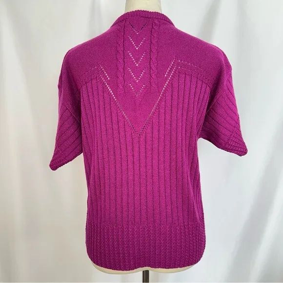Vintage College Point Sweater Womens Medium Short Sleeve Round‎ Neck Made In USA Purple - Image 5