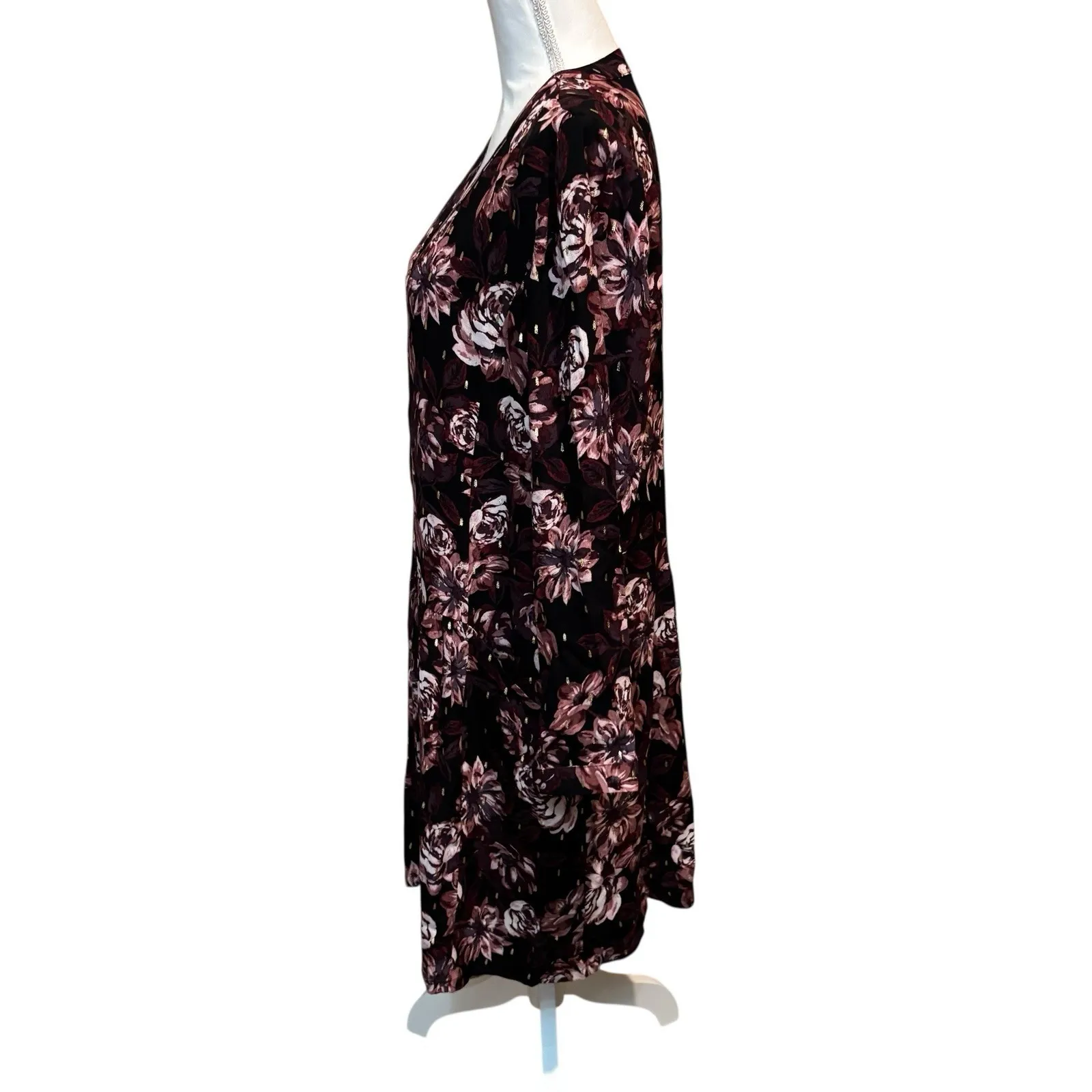 Garnet Hill Dress Women 12 Black Moody Floral Pockets Knee Length‎ Boho Artsy - Image 3