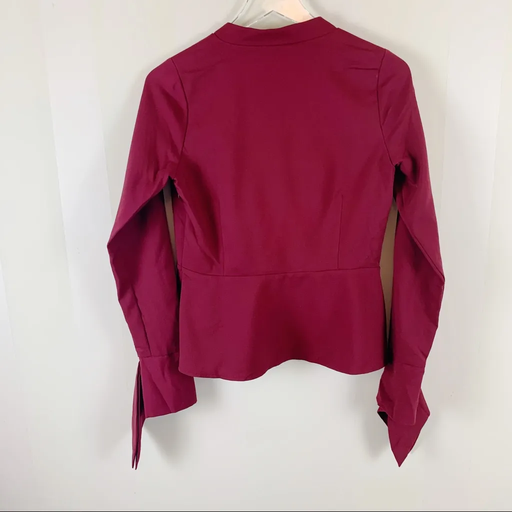 Line & Dot Surplice Faux Wrap Holiday Top Small Red NWT Sample - Image 4