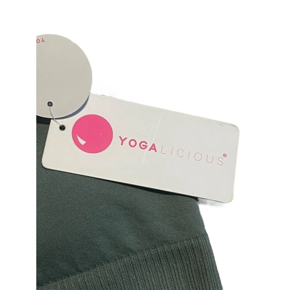 Yogalicious Sports Bra Womens Small Green Activewear Ribbed Perforated Yoga Gym - Image 4