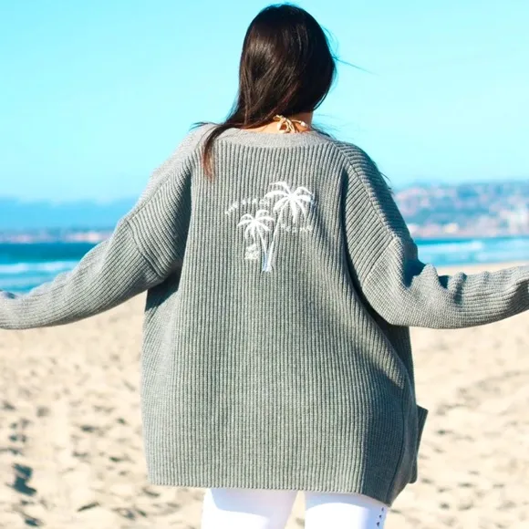 Palm Tree Cardigan Sweater with embroidered logo size XL/2XL - Image 2
