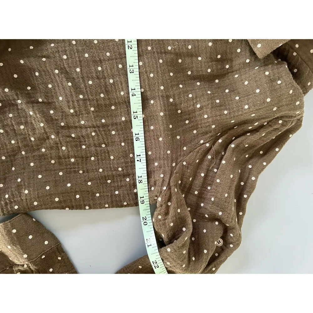 Reset by Jane womens green polka dot blouse size S button up tie front long slee - Image 6