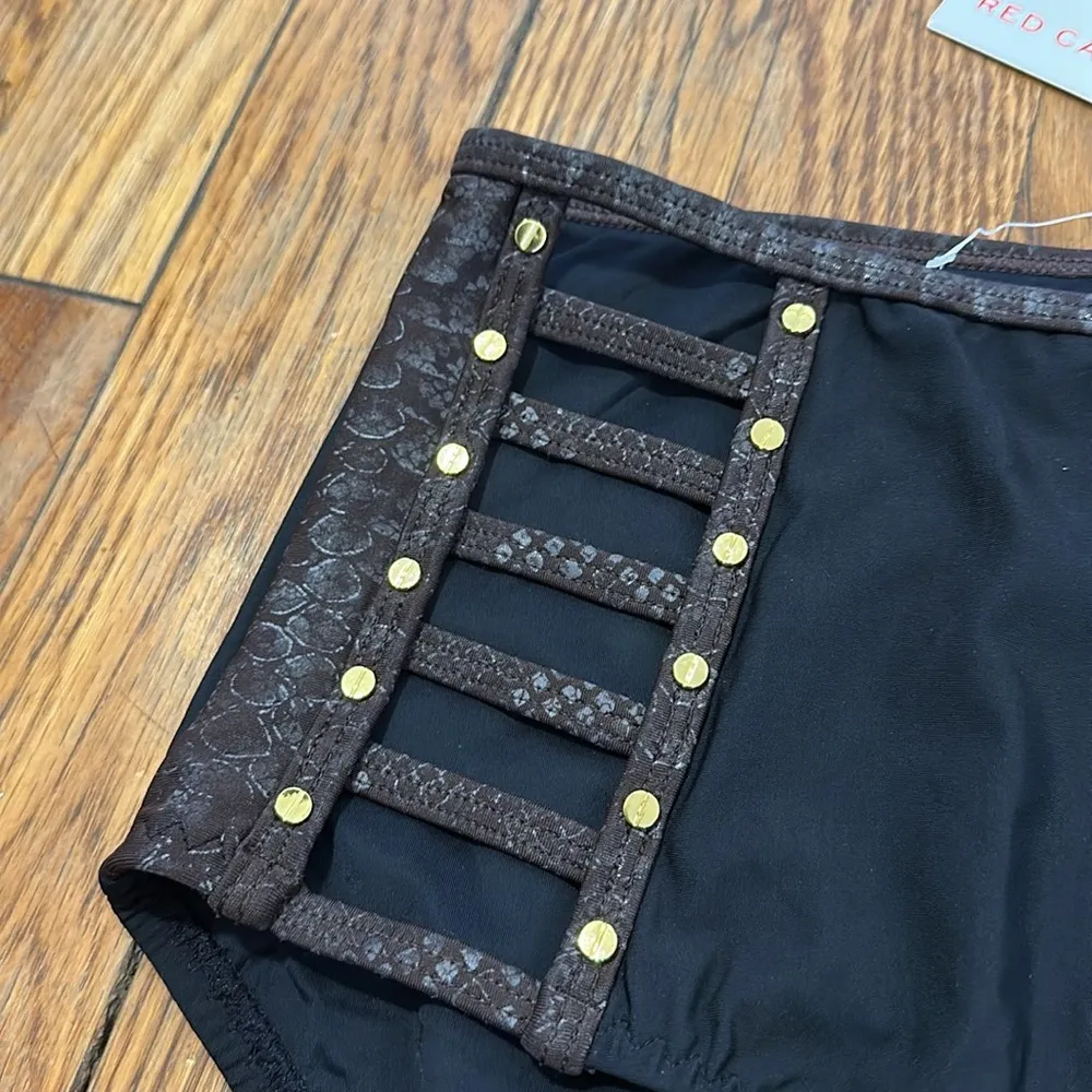 Red Carter NWT  studded black Python accent bikini bottoms Small size 6 US swim - Image 2