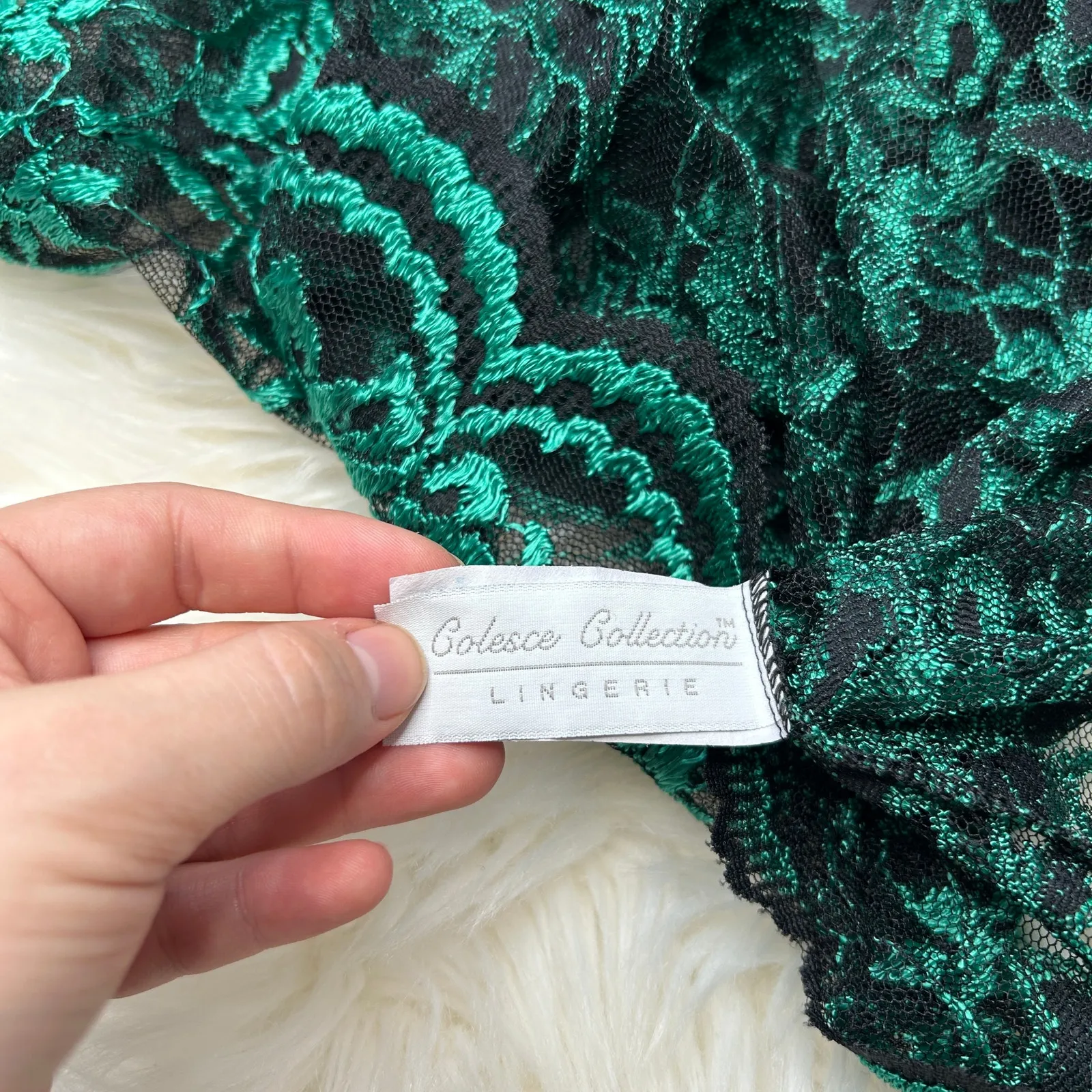 COLESCE COLLECTION Vintage Lingerie Womens Small Green Lace Night Dress Boudoir Black - Image 5