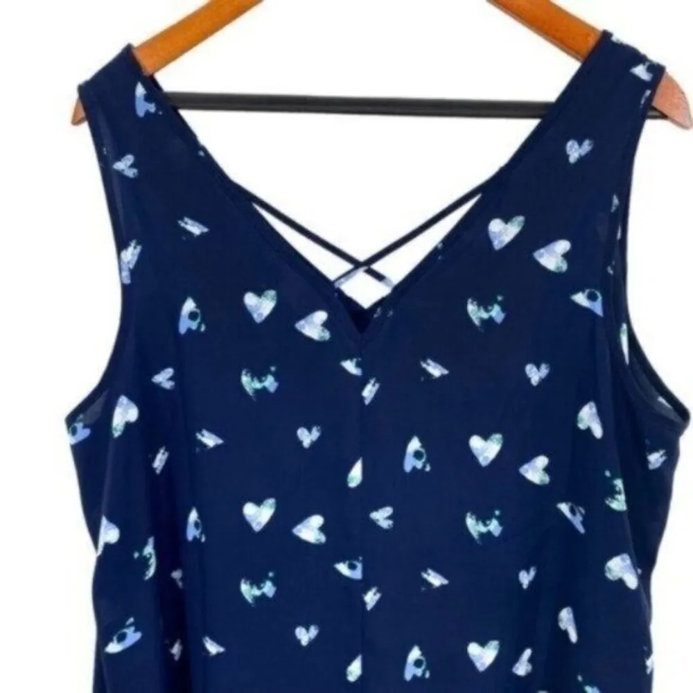 Women’s Heart Print Sleeveless Tank Blouse Top In Every Story 1X Blue - Image 8