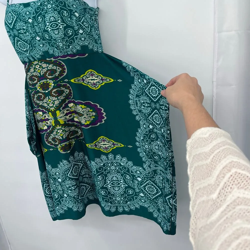 SHE'S COOL Babydoll Handkerchief Dress Sz S Teal Square Circle Skirt Boho Y2K - Image 3